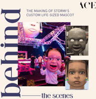 Behind the scenes collage of past custom ACE mascots